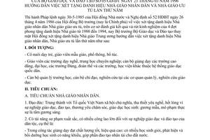 Thông tư 05/GD-ĐT hướng dẫn xét tặng danh hiệu Nhà giáo nhân dân ưu tú lần năm