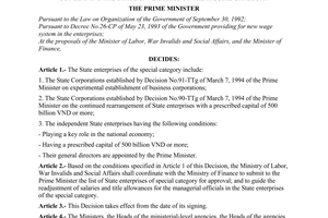 Decision No. 185-TTg of March 28, 1996, of the Prime Minister concerning the state enterprises of the special category