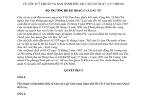 Quyết định 56/BKH-KCX phê chuẩn ban hành Điều lệ khu chế xuất Linh Trung