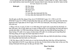 Công văn 1055/QHQT thực hiện các hợp đồng cho người nước ngoài thuê nhà thuộc sở hữu Nhà nước từ sau ngày 01/04/96