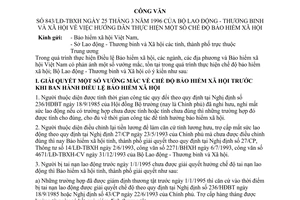 Công văn 843/LĐ-TBXH hướng dẫn thực hiện chế độ bảo hiểm xã hội