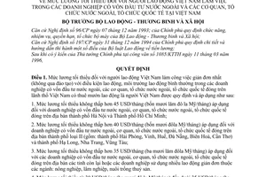 Quyết định 385/LĐTBXH-QĐ mức lương tối thiểu người lao động Việt Nam làm việc các doanh nghiệp vốn đầu tư nước ngoài, quốc tế tại Việt Nam