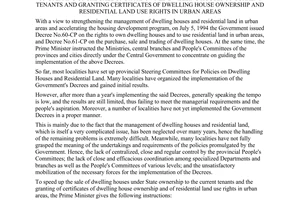 Directive No. 191-TTg of April 03, 1996,  of the Prime Minister on stepping up the sale of state-owned dwelling houses to current tenants and granting certificates of dwelling house ownership and residential land use rights in urban areas
