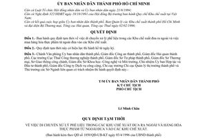 Quyết định 1850/QĐ-UB-KT quy định tạm thời di chuyển xử lý phế liệu khu chế xuất ra ngoài mua hàng hóa thực phẩm phục vụ khu chế xuất