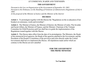 Decree No. 19-CP of April 06 ,1996, of the Government promulgating the regulations on the re- education of Law-breakers at communes, wards and townships
