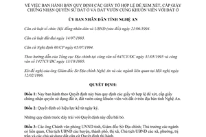 Quyết định 843/QĐ-UB 1996 giấy tờ hợp lệ để xét cấp giấy chứng nhận quyền sử dụng đất ở đất vườn Nghệ An