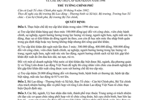 Quyết định 201-TTg chế độ trợ cấp khó khăn 1996