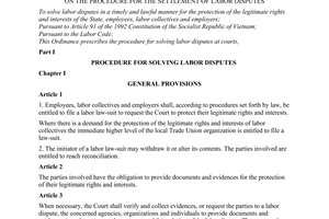 Ordinance No. 48-L/CTN of April 11, 1996, on the procedure for the settlement of labor disputes