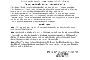 Quyết định 1965/QĐ-UB-KT Quy chế làm việc tạm thời (mẫu) Ủy ban nhân dân quận, huyện thành phố Hồ Chí Minh