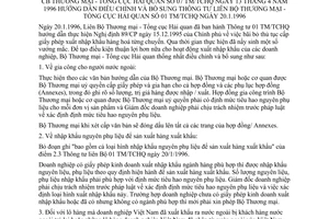 Thông tư liên tịch 07-TM/TCHQ bãi bỏ thủ tục cấp phép xuất khẩu hàng hóa từng chuyến bổ sung Thông tư liên Bộ Thương mại Tổng cục Hải quan 01 TM/TCHQ