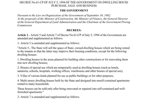Decree No. 21-CP of April 16, 1996, of the Government on the amendments and supplements to Article 5 and Article 7 of Decree No.61-CP of July 5, 1994 of the Government on dwelling house purchase, sale and business