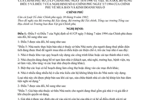 Nghị định 21-CP mua bán và kinh doanh Nhà ở  bổ sung Điều 5 và Điều 7 Nghị định 61/CP