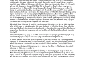 Chỉ thị 11/CT-UB-NC thực hiện quản lý dân nhập cư thành phố Hồ Chí Minh