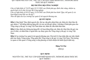 Quyết định 1121 QĐ/QLTN Quy định nguyên tắc, thủ tục cấp giấy phép khảo sát, thăm dò, khai thác đá quý nhóm 1