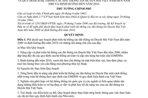 Quyết định 269/TTg quy hoạch hệ thống đài thông tin Duyên Hải Việt Nam đến 2000 và định hướng 2010