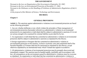 Decree No. 26-CP of April 26, 1996, of the Government on sanctions against administrative violations in environmental protection
