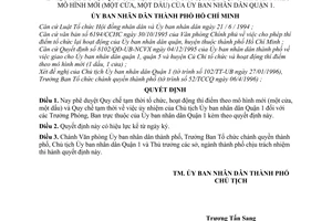 Quyết định 2159/QĐ-UB-QLĐT phê duyệt Quy chế tạm thời tổ chức, hoạt động thí điểm theo mô hình mới (một cửa, một dấu) của Ủy ban nhân dân Quận 1