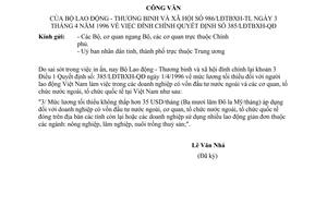 Công văn 986/LĐTBXH-TL đính chính QĐ 385/LĐTBXH-QĐ