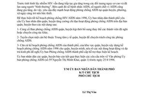 Công văn 1238/UB-NCVX tăng cường hoạt động phòng chống AIDS trên địa bàn quận, huyện