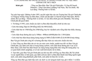 Công văn 1892/KTTH điều chỉnh giá cước bưu điện