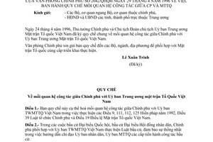Công văn 2042/QHQH quy chế mối quan hệ công tác giữa Chính phủ với Mặt trận Tổ quốc