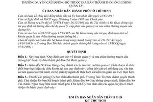 Quyết định 2219/QĐ-UB-QLĐT quy định tạm thời khoán quản lý sửa chữa thường xuyên cầu đường bộ địa bàn thành phố Hồ Chí Minh quản lý