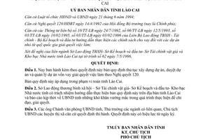 Quyết định 114/QĐ.UB năm 1996 dự án vốn vay giải quyết việc làm Lào Cai