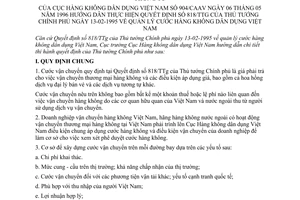 Thông tư 904/CAAV quản lý cước hàng không dân dụng Việt Nam Cục hàng không dân dụng ban hành hướng dẫn Quyết định 818/TTg