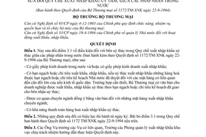 Quyết định 381-TM/XNK sửa đổi quy chế xuất nhập khẩu ủy thác giữa pháp nhân trong nước (Ban hành theo quyết định của Bộ Thương mại số 1172/TM-XNK)