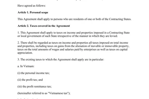 Agreement avoidance of double taxation taxes on property income tax 1996 Vietnam Swiss Federal Council