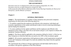 Decree No. 28-CP of May 07, 1996, of the Government on the transformation of a number of state enterprises into joint-stock companies