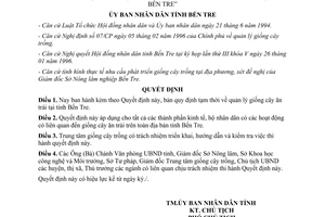 Quyết định 594/QĐ-UB năm 1996 quản lý giống cây ăn trái tại Bến Tre