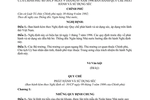 Nghị định 30-CP Quy chế phát hành và sử dụng séc