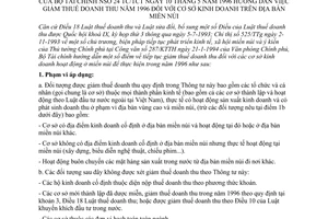 Thông tư 24TC/TCT hướng dẫn giảm thuế doanh thu năm 1996 cơ sở kinh doanh miền núi