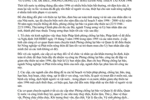 Chỉ thị 296-TTg công tác đê điều, phòng chống lụt bão, giảm nhẹ thiên tai1996