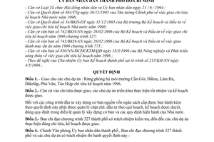 Quyết định 2365/QĐ-UB-KT giao chỉ tiêu kế hoạch 1996 cho các chủ dự án 327 và 773