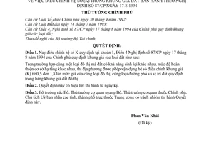 Quyết định 302-TTg điều chỉnh hệ số (K) trong khung giá đất ban hành theo Nghị định số 87/CP