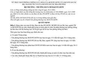 Quyết định 23-PCLBTW/QĐ trực ban phòng chống lụt bão BCĐPCLBTW của BCHPCLB Bộ, ngành TW và  BCHPCLB địa phương