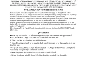 Quyết định 2428/QĐ-UB-NC quản lý lao động kinh doanh nhà hàng cửa hàng ăn uống vũ trường massa karaoke khách sạn nhà trọ sửa đổi 8272/QĐ-UB-NCVX