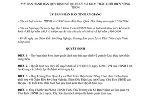 Quyết định 523/QĐ-UB 1996 quản lý khai thác lưới điển nông thôn An Giang