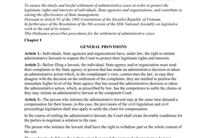 Ordinance No. 49-L/CTN of May 21, 1996, on the procedures for the settlement of administrative cases