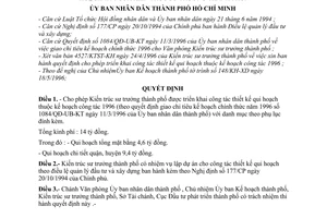 Quyết định 2541/QĐ-UB-KT cho phép triển khai công tác thiết kế qui hoạch thuộc kế hoạch 1996 Kiến trúc sư trưởng thành phố