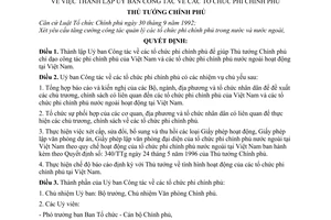 Quyết định 339-TTg thành lập uỷ ban công tác tổ chức phi chính phủ