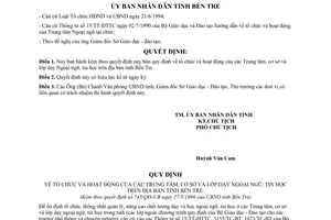 Quyết định 743/QĐ-UB 1996 tổ chức hoạt động Trung tâm cơ sở ngoại ngữ tin học Bến Tre