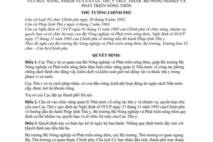 Quyết định 348/TTg chức năng, nhiệm vụ Cục Thú y thuộc Bộ Nông nghiệp Phát triển nông thôn