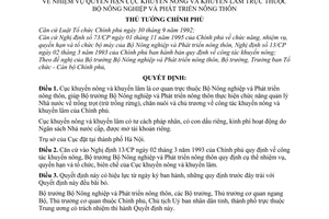 Quyết định 346/TTg nhiệm vụ quyền hạn Cục khuyến nông và khuyến lâm thuộc Bộ Nông nghiệp Phát triển nông thôn