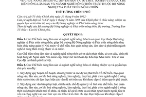 Quyết định 352/TTg chức năng, nhiệm vụ, quyền hạn tổ chức bộ máy Cục Chế biến nông lâm sản nông thôn thuộc Bộ Nông nghiệp Phát triển nông thôn