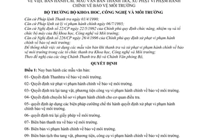 Quyết định 1118/QĐ mẫu văn bản thanh tra, xử phạt vi phạm hành chính bảo vệ môi trường