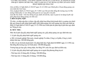 Thông tư liên tịch 28TT/LB chế độ thu nộp quản lý sử dụng lệ phí cấp giấy phép hoạt động quảng cáo