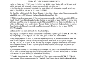 Chỉ thị 20/CT-UB-NCVX thực hiện quản lý tài chính nguồn viện trợ cá nhân, tổ chức phi chính phủ Ngo